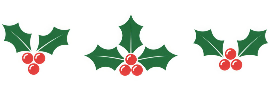 Set of Christmas holly berry icons simple flat vector design elements isolated on white background