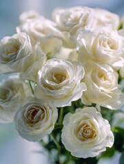 Obraz premium Elegant bouquet of creamy white roses with soft petals arranged together, symbolizing purity and grace in a gentle natural light setting