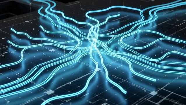 Dynamic Blue Electric Waves on a Dark Background