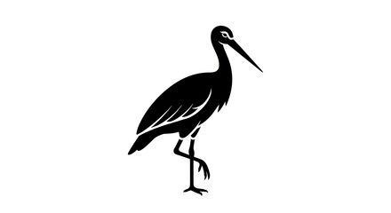 Silhouette of a stork bird on white background