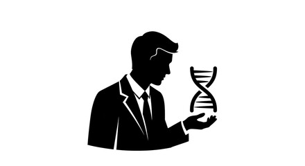 Silhouette of a person examining a dna strand concept