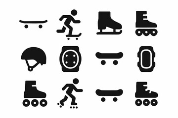 Skateboards, rollerblades, helmets, pads: essential icons for skating enthusiasts