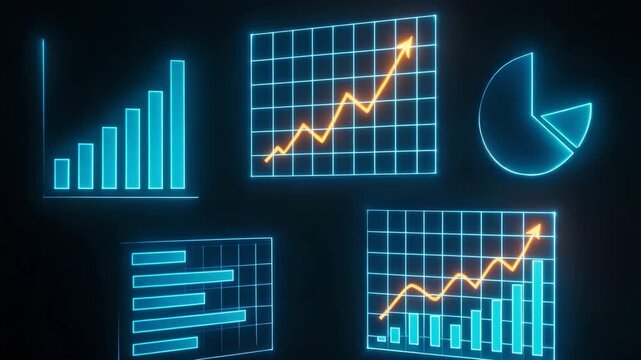 A modern digital visualization of financial growth with neon graphs and charts, illustrating data analysis and business trends. - Powered by Adobe