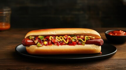 Featuring a perfectly grilled hot dog topped with fresh vegetables and condiments, this image showcases a gourmet twist on a classic street food favorite.