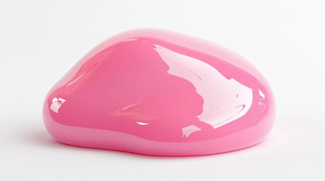 
A cute glossy pink slime blob gently wobbling in place, soft reflections, smooth surface, high-gloss finish, floating in clean white space, ultra realistic