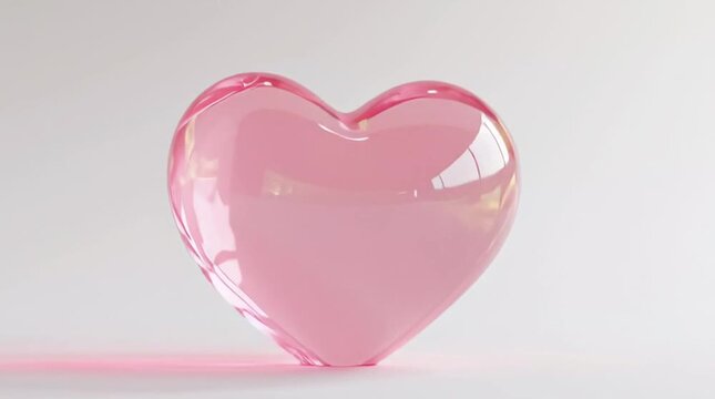 
A bouncing heart-shaped pink slime, transparent and glossy, smooth wobbling motion, soft pastel tones, cinematic reflections