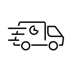 Fast delivery van icon with motion lines and clock symbol conveying urgency