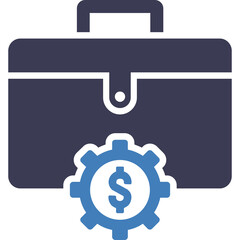 Dark Blue Briefcase with Blue Gear and Dollar Symbol on Transparent Background Representing Finance and Business