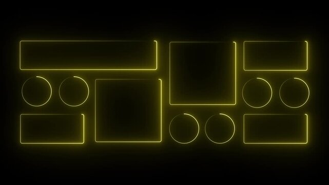 Neon Liquid glass smartphone interface isolated.  YELLOW color light frame square and circle banner with shine stroke. Control center widget for smartphone and web app, vector illustration. 4k motion