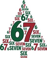 67 Six Seven Word Art Christmas Tree Illustration in Red and Green Typography