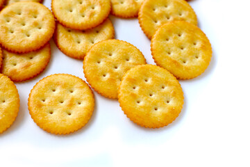 Round cracker isolated on white background