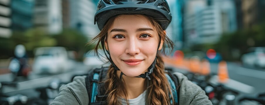 Young woman biking in the city while enjoying an outdoor urban adventure - Powered by Adobe