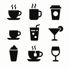 Obraz premium Variety of beverage icons: coffee, tea, juice, cocktail, wine, and more