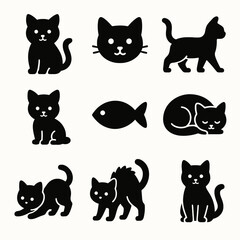 Silhouette collection of cats and fish icons