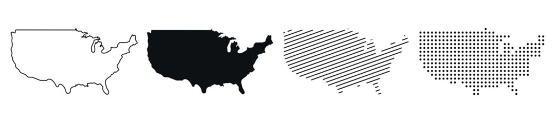 North America map isolated on white background.Vector dotted map of USA.Vector linear map of the USA.