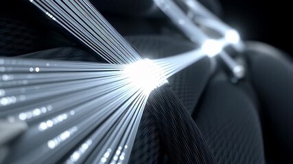 Human augmentation visualized through a futuristic bionic system, where a neural network sends data via glowing fiber optic connectivity.