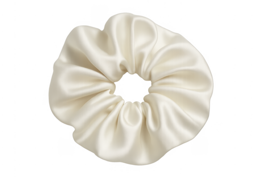 White silk satin scrunchie hair tie accessory