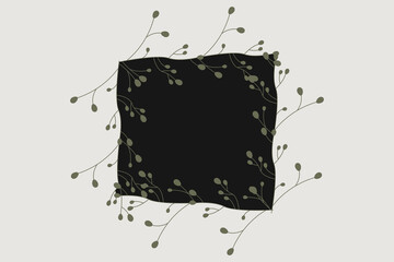 Botanical Frame with Berries – Dark Center Minimal Organic Background