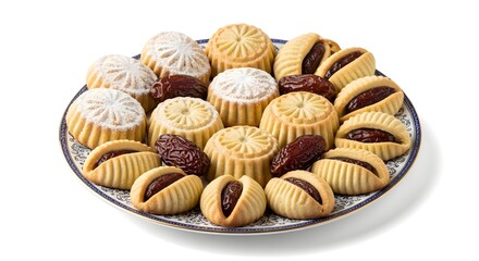 Assorted Eid Cookies on Decorative Plate Isolated