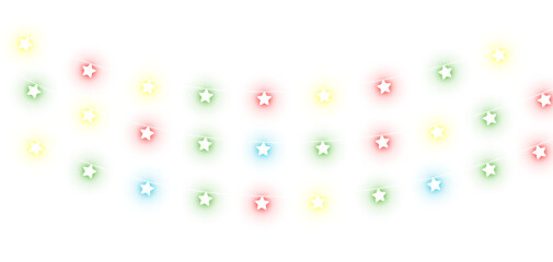 Multicolor Christmas lights. Decorative Christmas garlands. Multicolored Glowing festive Lights Garland String. PNG Transparent background