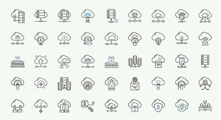 Collection of cloud computing and data server icons