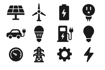 Fototapeta premium Electric led bulb icons wind tower vector charging energy sustainable thermostat icon