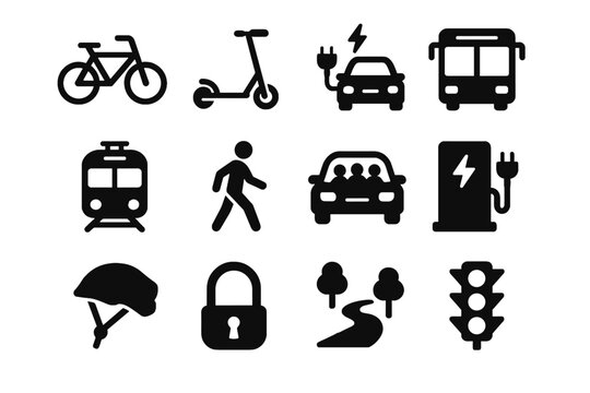 Green helmet icon scooter charging station vector train transport electric carpool car