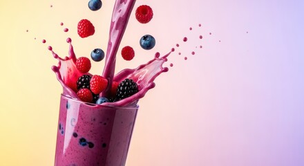 Vibrant mixed berry smoothie splash with fresh raspberries and blueberries