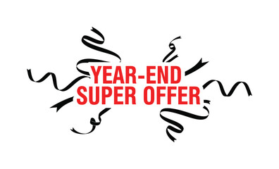 A "Year-End Super Offer" message is displayed with red lettering and black ribbons against a white background.