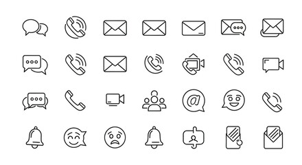 A collection of communication icons including messages, calls, video, and contacts