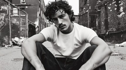 Moody portrait of man in urban alley