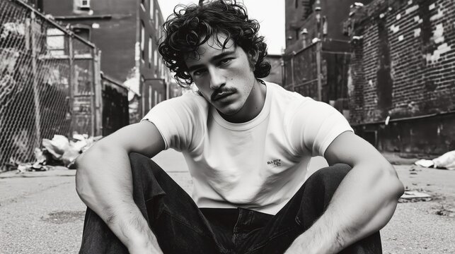 Moody portrait of man in urban alley