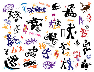 Fototapeta premium Sport extreme street style vector icon set , graphic design element 