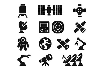 Icons control panel communication view space station robotic solar vector icon docking