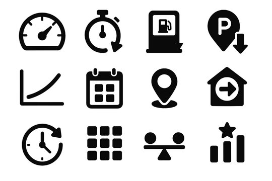 Symbol time gauge transit optimization badge metrics vector curve cost icons minimization