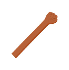 Flat cartoon hand gesture with raised fist to count the number five. Human arm in bare position showing closed fingers. Basic isolated element, educational and professional design.