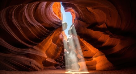 Sunlight streams through upper antelope canyon's vibrant sandstone walls