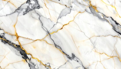 Naklejka premium Luxurious Calacatta Italian marble with a milky white base, bold black and gray veins, and subtle golden-yellow accents, perfect for elegant backgrounds or high-end material design.