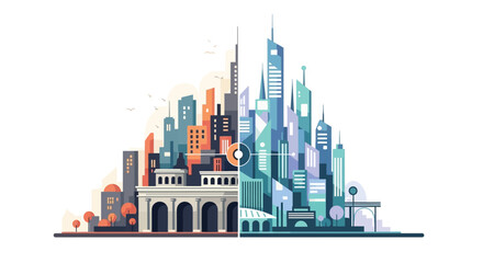 Obraz premium Geometric Fusion of Past and Future City Blocks