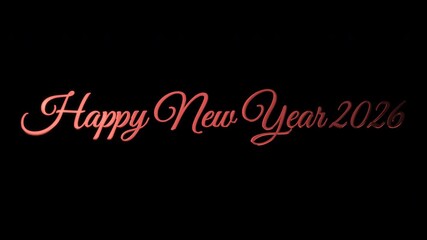 Happy new year 2026 animation in red lettering against a black background. Perfect for new years eve party invitations or social media posts. 4K Video.