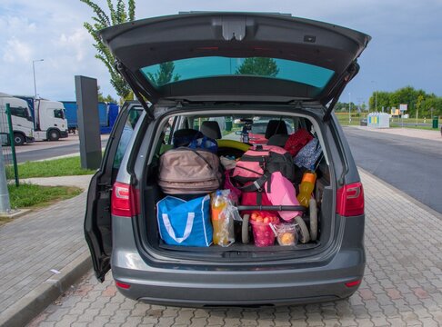 fully loaded trunk of a large family car during a holiday trip
