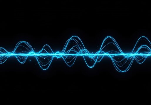 Abstract Blue Sound or Data Waves with Glimmering Particles