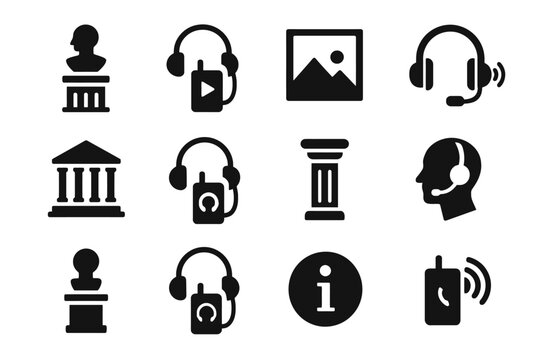 Audio guide symbols and museum icons collection