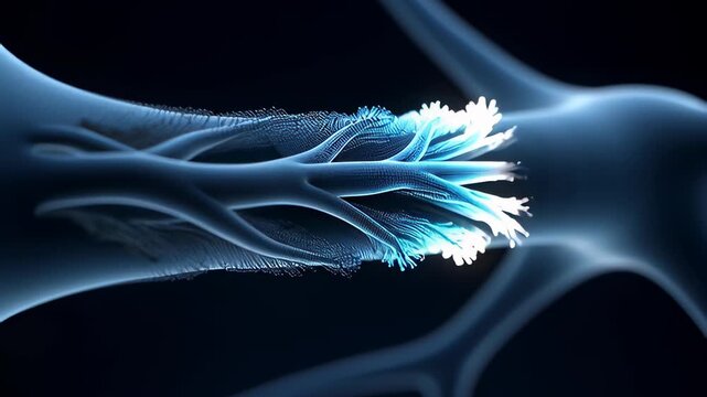 Medical Innovation Animation showing the 3D regeneration process of a damaged neuron, illustrating the science of nerve and axon healing.