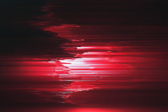 Red glitch distortion with vertical pixel lines