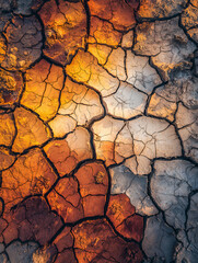 Aerial View of Cracked Earth with Vibrant Colors