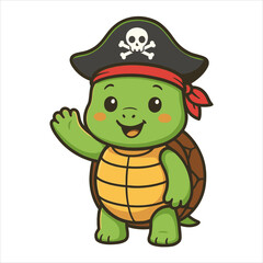 Pirate Turtle flat vector logo illustration A whimsical design featuring a friendly turtle