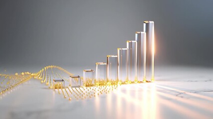 A micro-investing app concept showing financial growth with a rising bar chart and flowing golden data particles, symbolizing stock market success and analytics. - Powered by Adobe