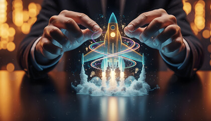Peluncuran Roket Futuristik Dalam Genggaman Konsep Startup Inovasi Digital