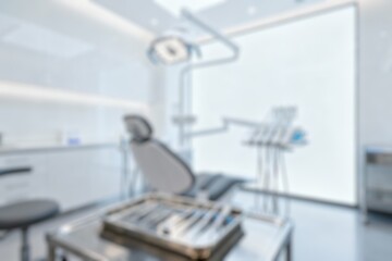 Dental Office Blurred Background, Patient Chair Center Room, Modern Design, Dental Clinic Atmosphere, Professional Medical Space, Health Care Services, Patient Friendly Environment